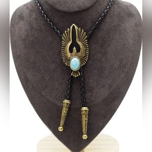 New falcon eagle bird leather bolo tie